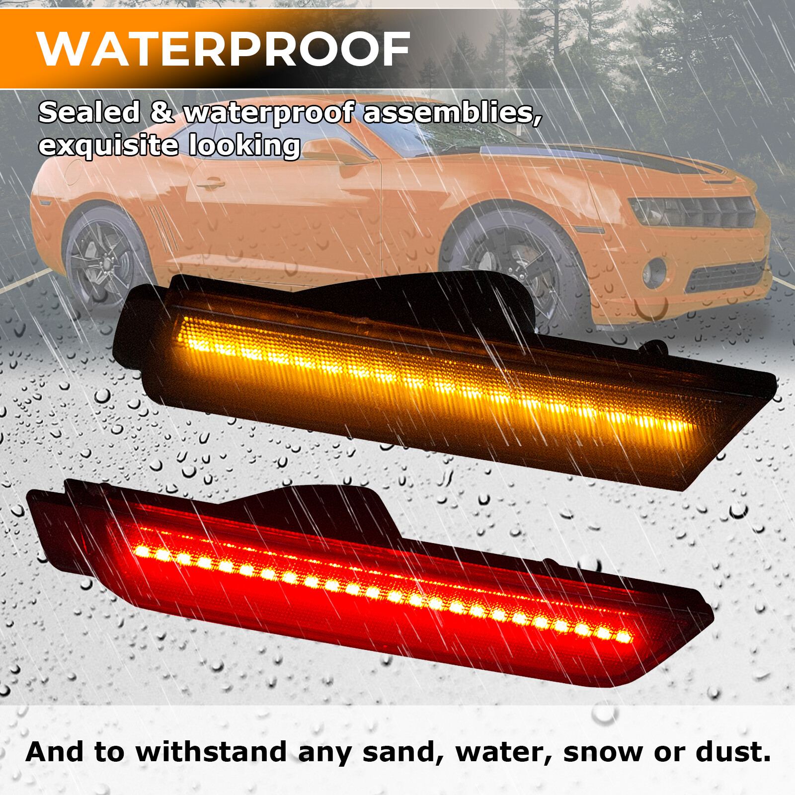 4PCS LED Bumper Side Smoked Marker Light Lamps Set For 2010-2015 Chevy Camaro