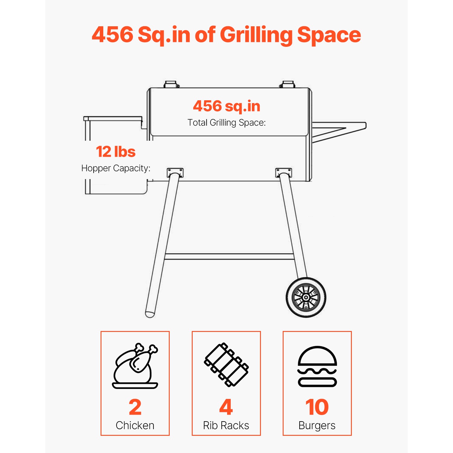 Wood Pellet Grill Smoker Outdoor Electric BBQ Grills 456 Sq.in Cook Area