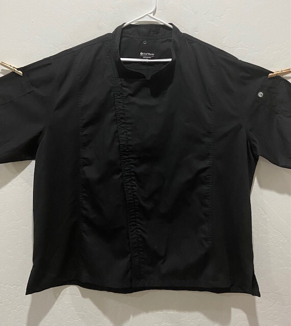Men's Size 5XL Chef Coat Chef Works Zip Front Cool Vent Side Panels Black EUC