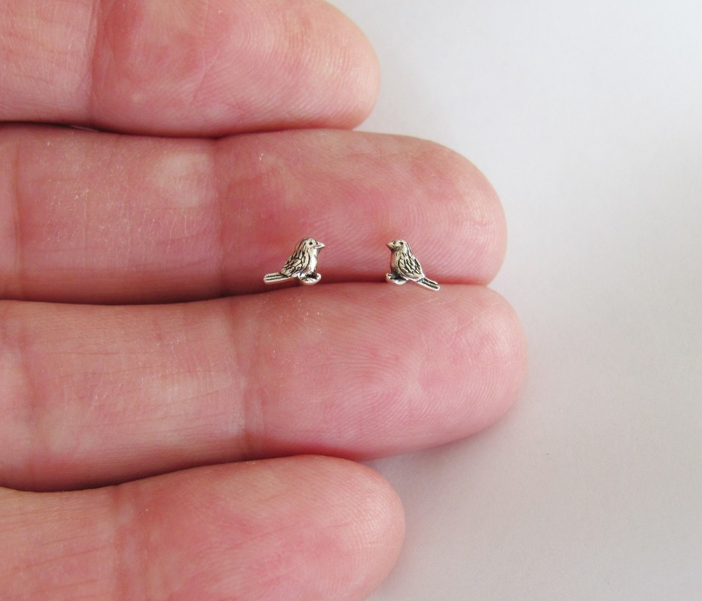 Sterling Silver 4mm Bird tiny post stud earrings.