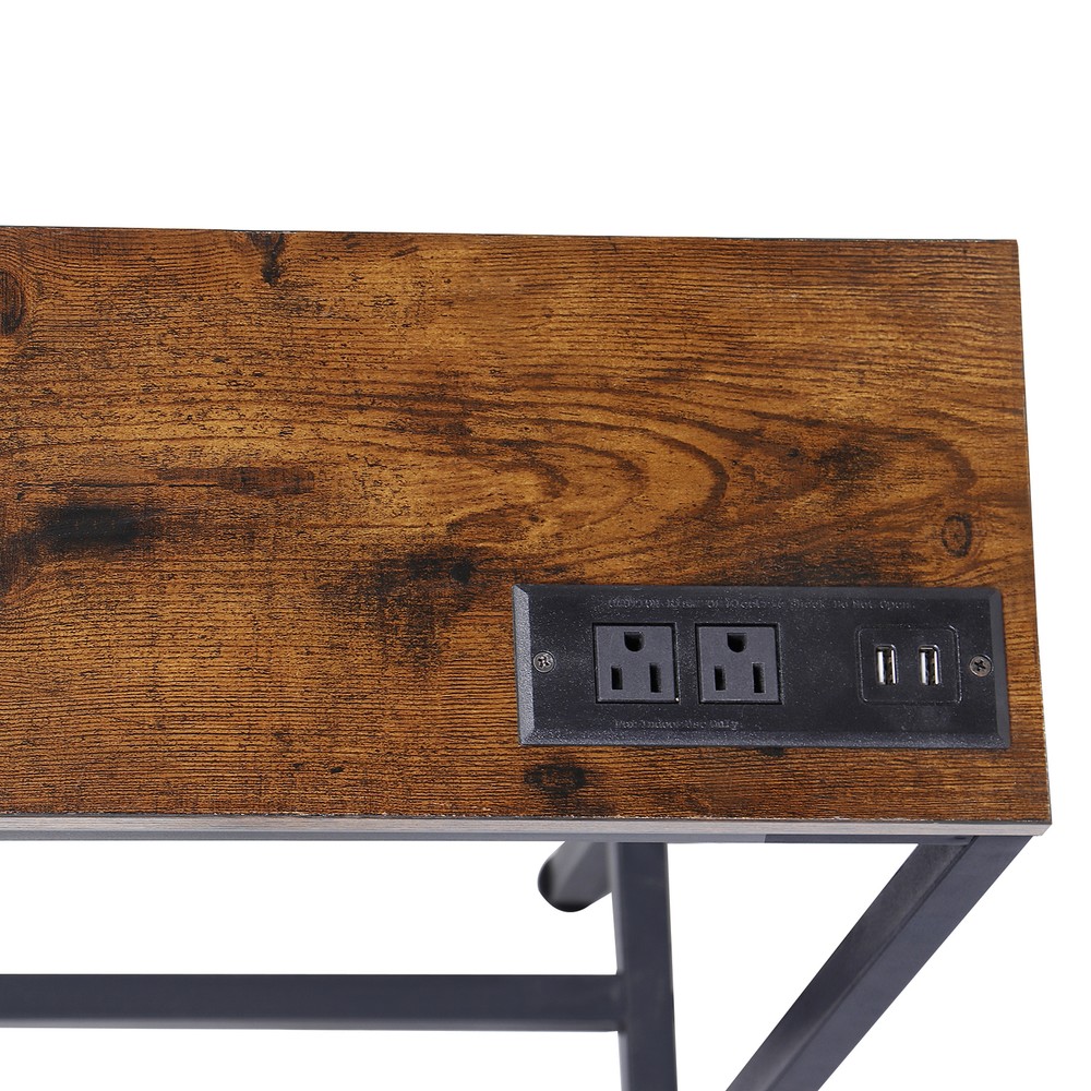 Sofa Table w/ Power Outlet 70.8'' Console Table Behind Couch Table Rustic Brown