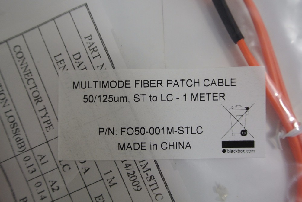 Multimode fiber patch cable 500/125um, ST to LC 1 meter
