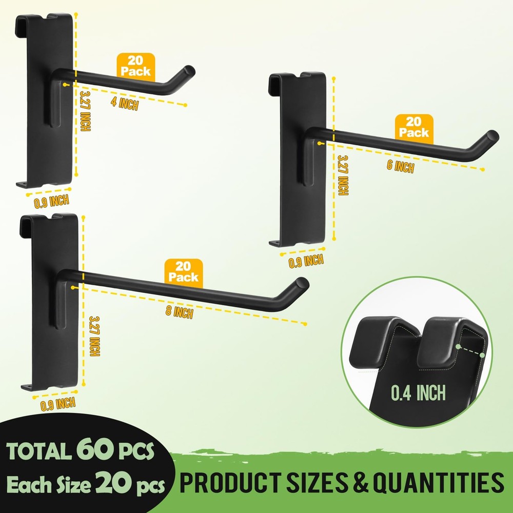 60 Pcs Gridwall Hooks, 4/6/8 Inch Grid Wall Hook Display for Gridwall Panel, ...