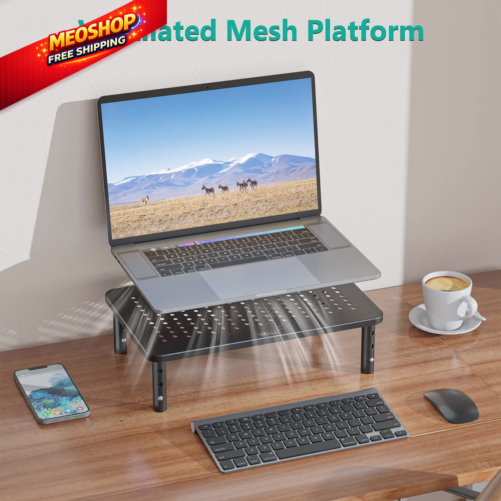 WALI Computer Monitor Stand for Desk, Adjustable Laptop Riser, Basic, Black