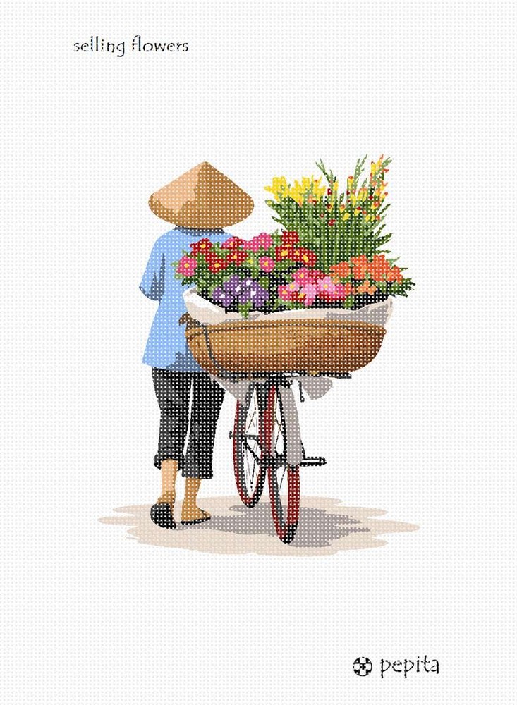 Selling Flowers Needlepoint Kit or Canvas