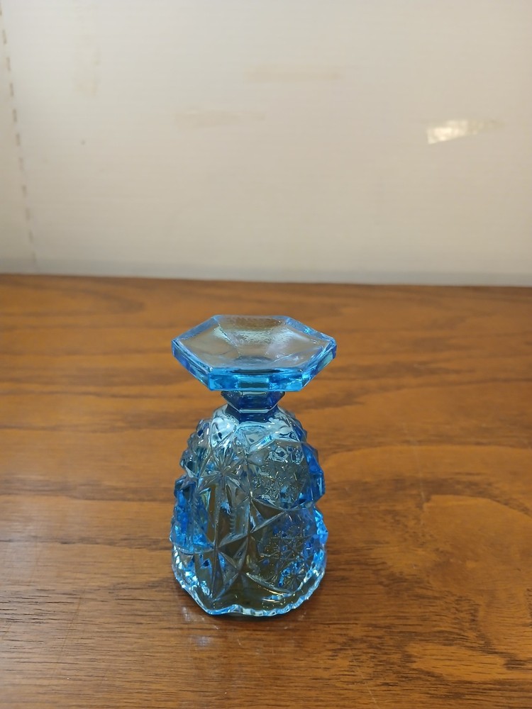 Light Blue Pressed Glass Toothpick Holder Star Decor