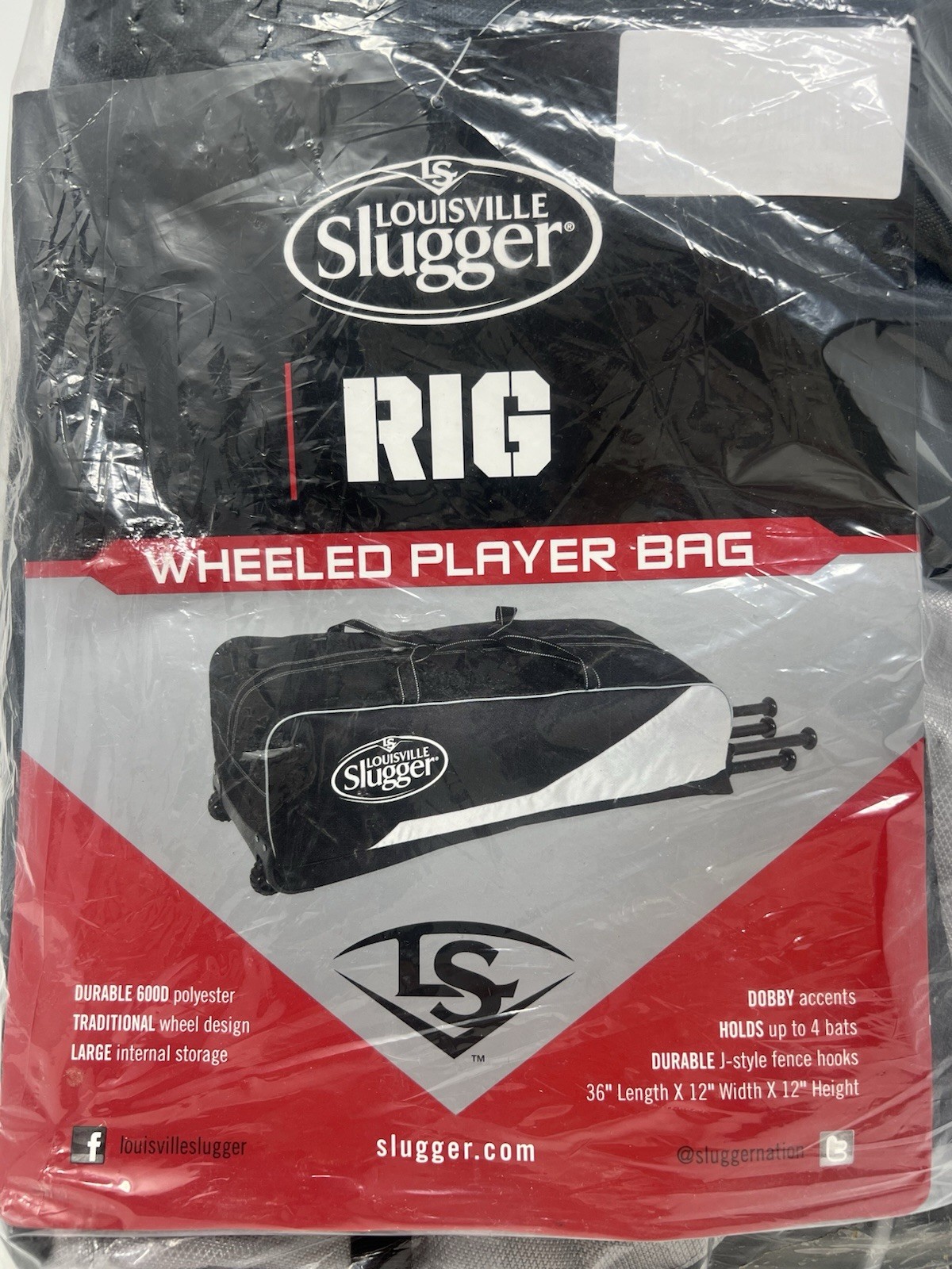 Louisville Slugger Wheeled Player Bag Gamer Rig 36x12x12 Up To 4 Bats Baseball