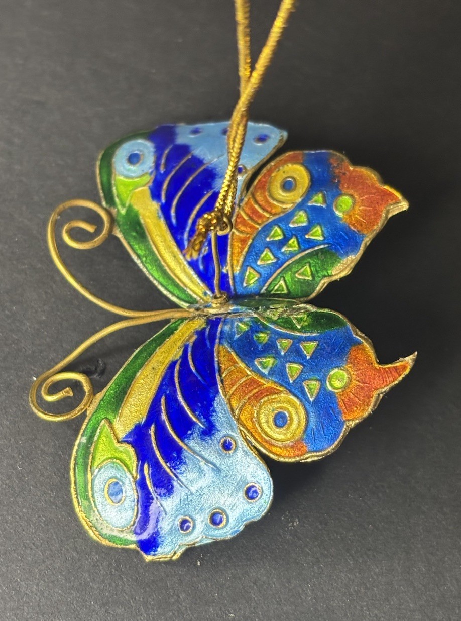 Vintage Cloisonné Enamel Metal Butterfly Ornament Decor