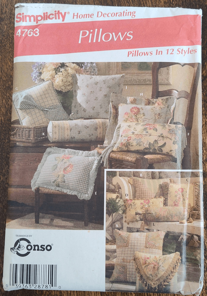 Simplicity Pattern 4763 Pillows 12 Styles Craft Home Decor UNCUT Factory Folded