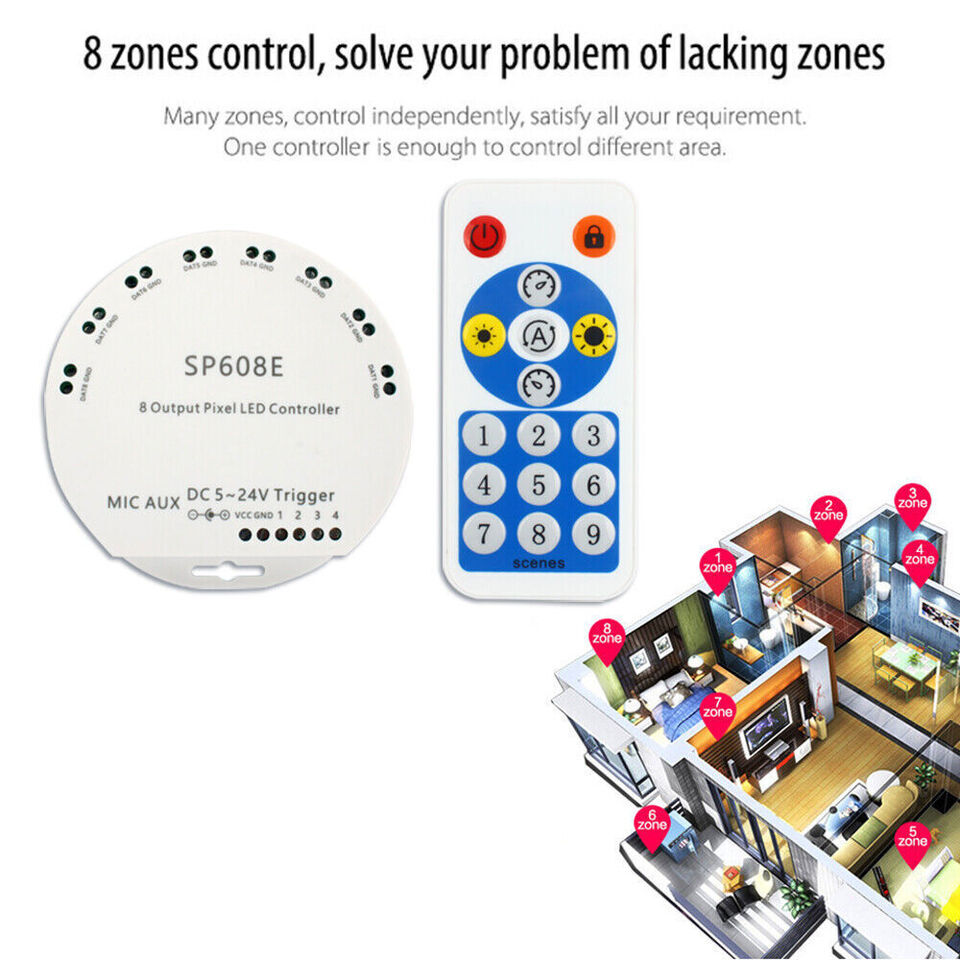 SP608E Bluetooth Controller Remote 8 Output for WS2811 WS2812B WS2813 WS2815