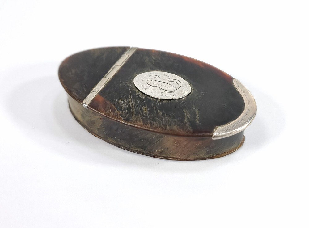 Antique 19th c. Sterling Silver & Shell Snuff Box