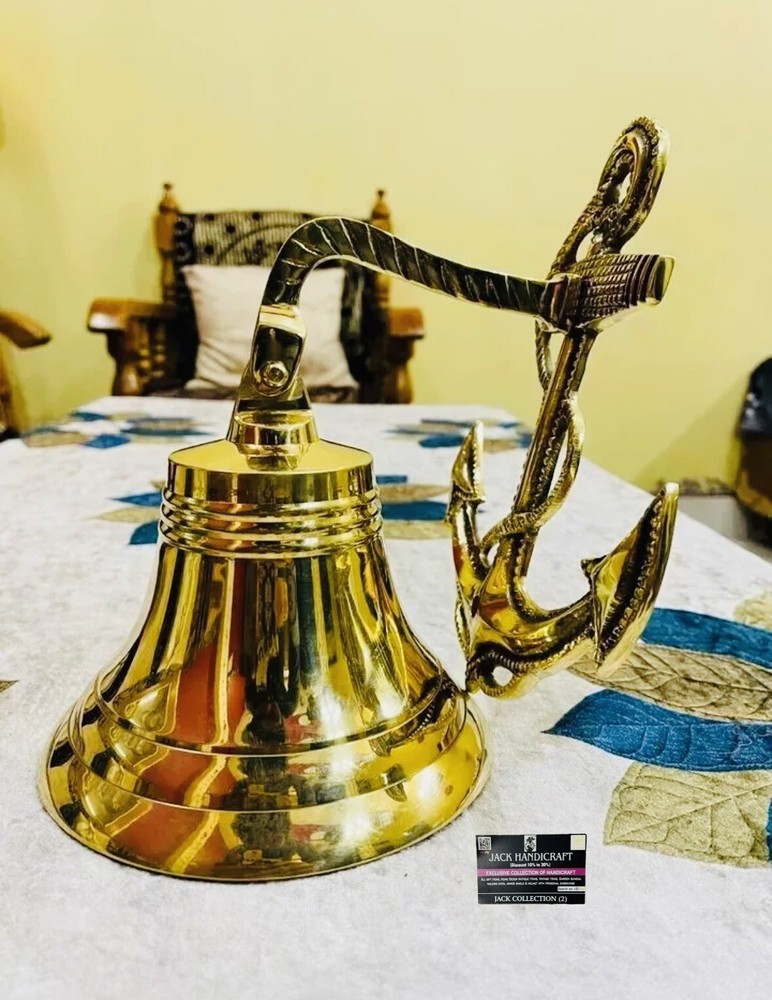 10''Solid Brass Ship Bell Hanging Nautical Door Bell With Wall Mounted Bracket
