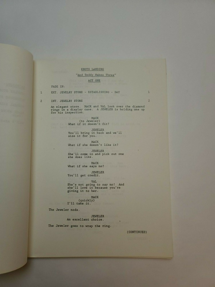 KNOTS LANDING / Joel Steiger 1982 TV Script, Jon Cypher "And Teddy Makes Three"