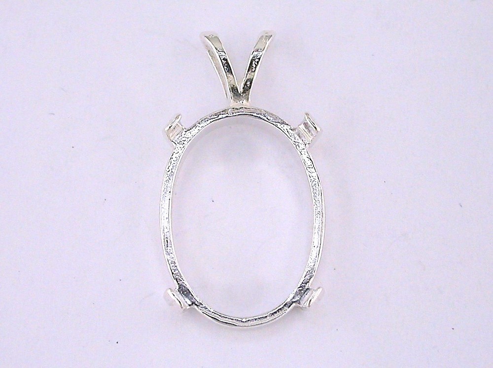 Oval Fancy Cabochon Pendant Setting Sterling Silver