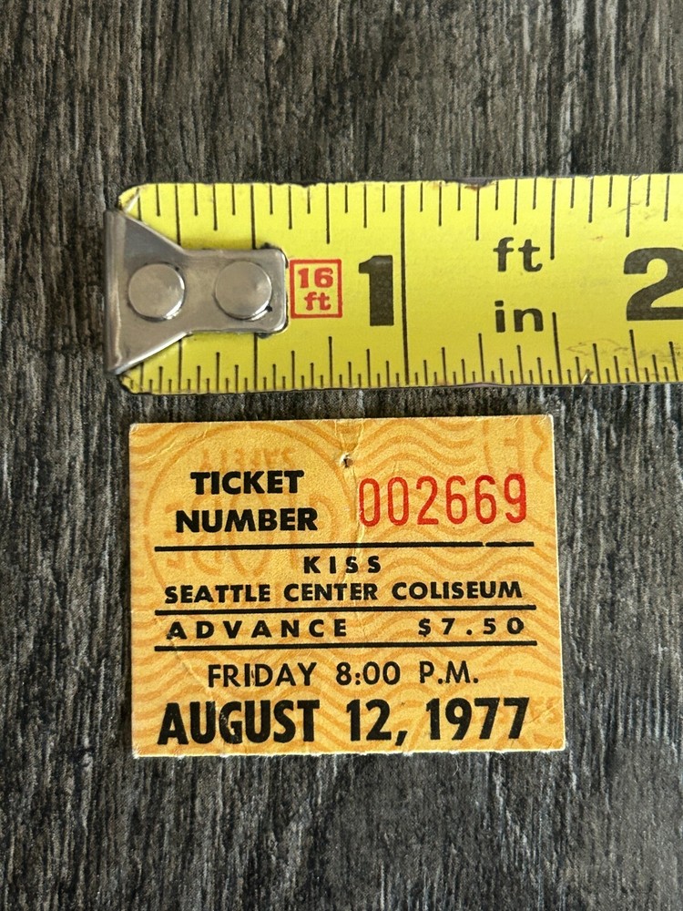 KISS Ticket Stub Love Gun Concert Tour Aug 12 1977 Seatlle Vintage Kiss Aucoin C