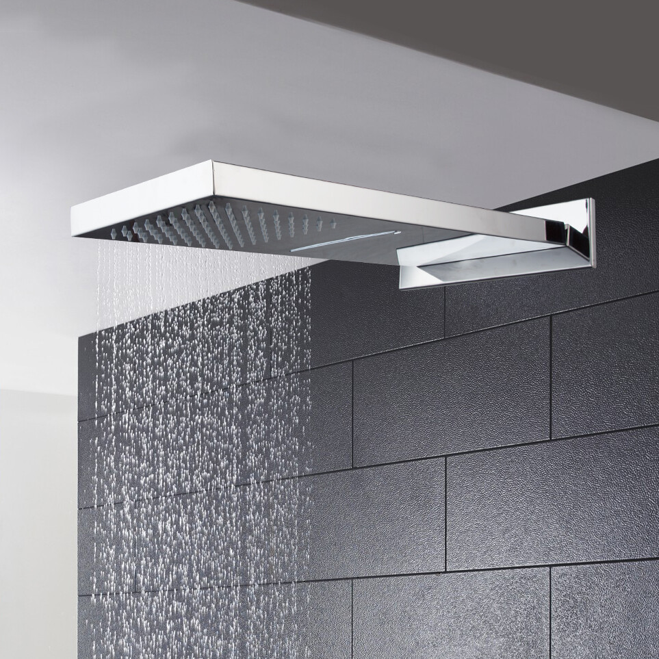 Bathroom 2 Functions Rectangle Rainfall Waterfall Shower Head Mixer Valve Tap