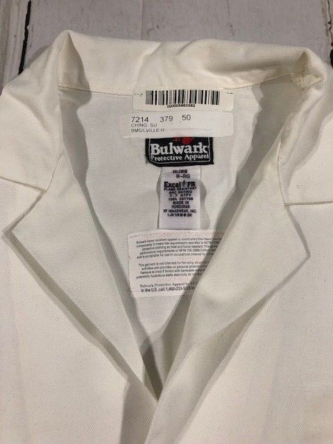 Bulwark Flame Resistant Lab Coat EXCEL-FR White ATPV 7,7 snap on closure