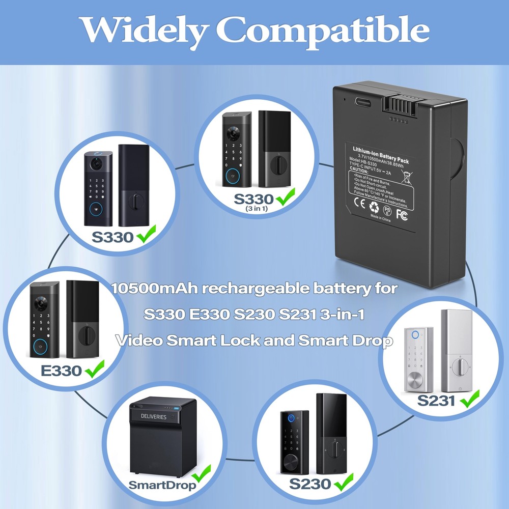 S330 Battery for Eufy Security Smart Locks & Delivery Boxes 10500mAh