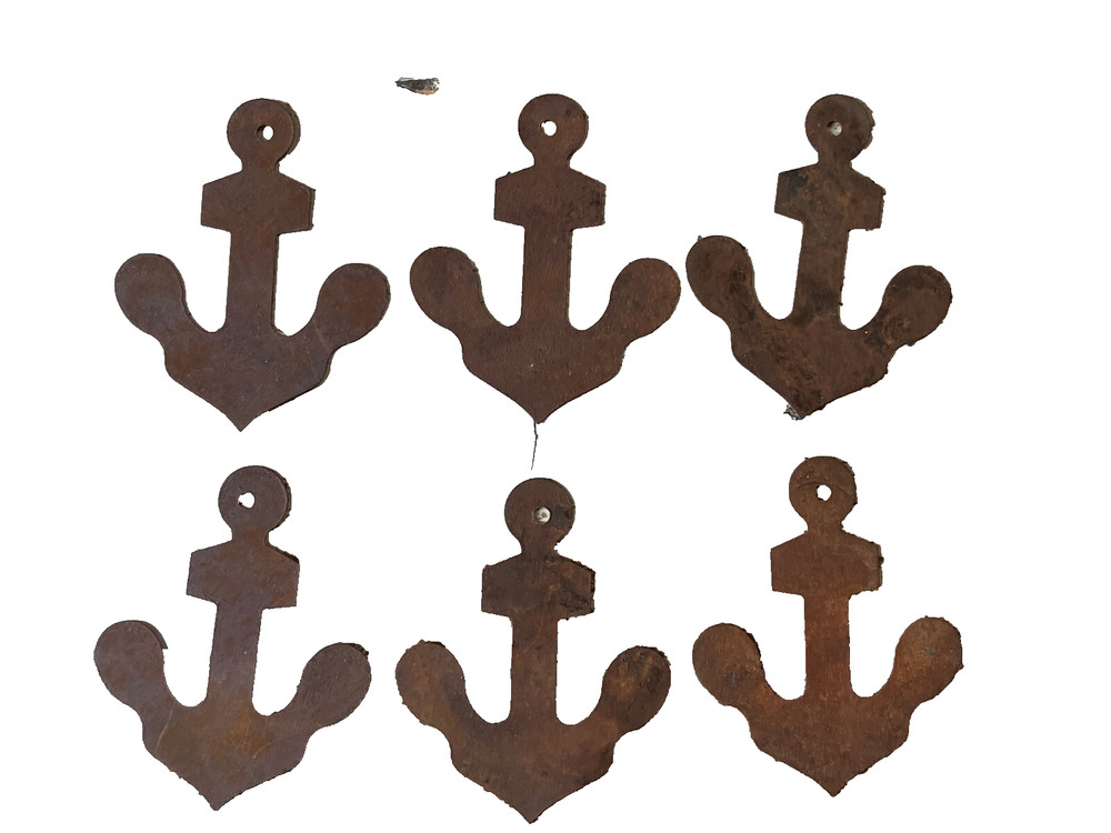 Set/6 Primitive Rusty Tin Anchor Cutout Cutouts 2" Lake Boat Rust Ornament Craft
