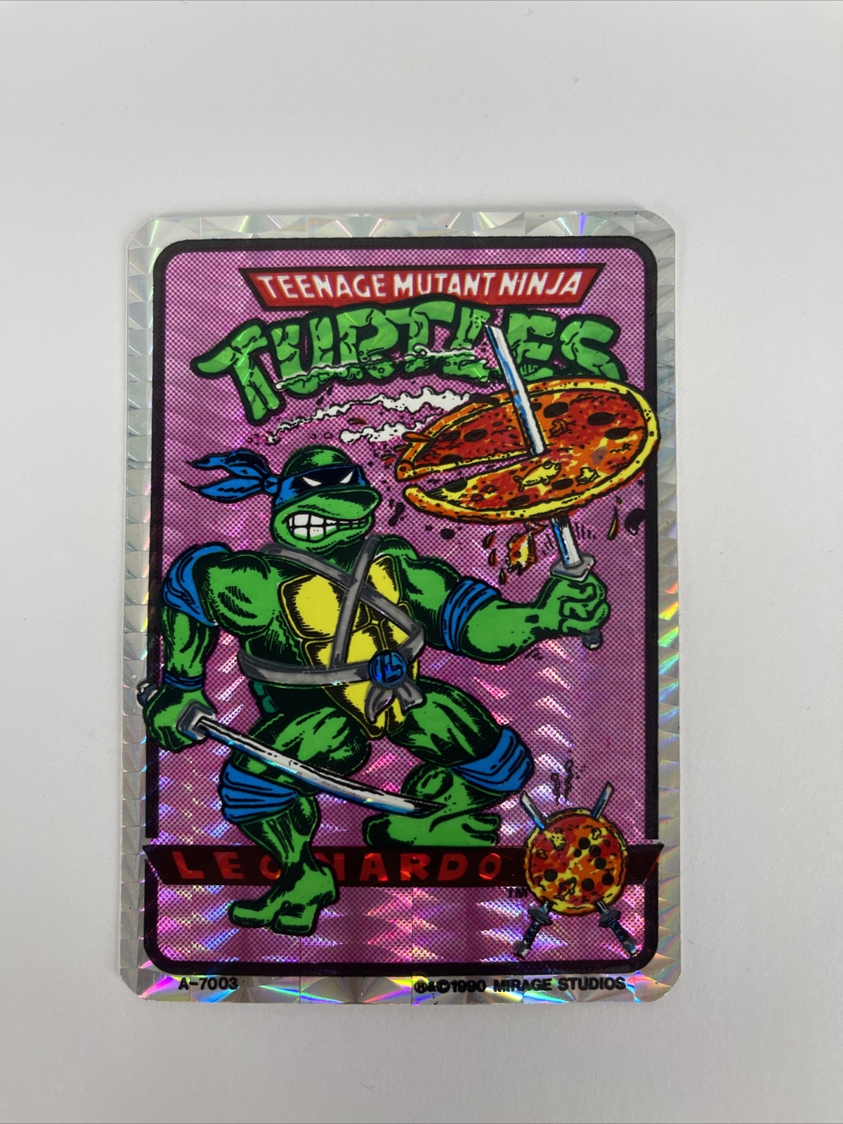RARE 1990 Ninja Turtles Leonardo with Pizza Vending Machine Prism Sticker (100)