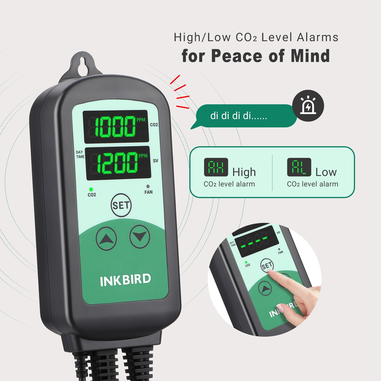 INKBIRD CO2 Controller Carbon Dioxide Built-in Photo Sensor 3 Running Modes 120V