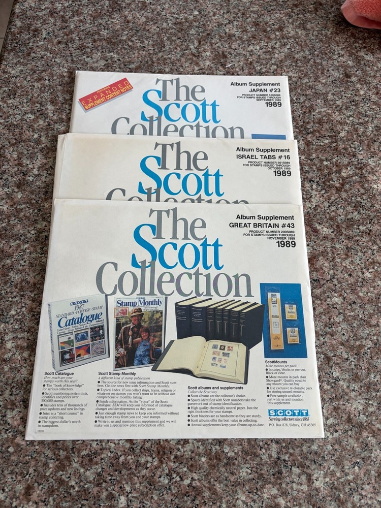 1989 Scott Album Supplement Pages - Great Britain Japan, Israel - Group of 3