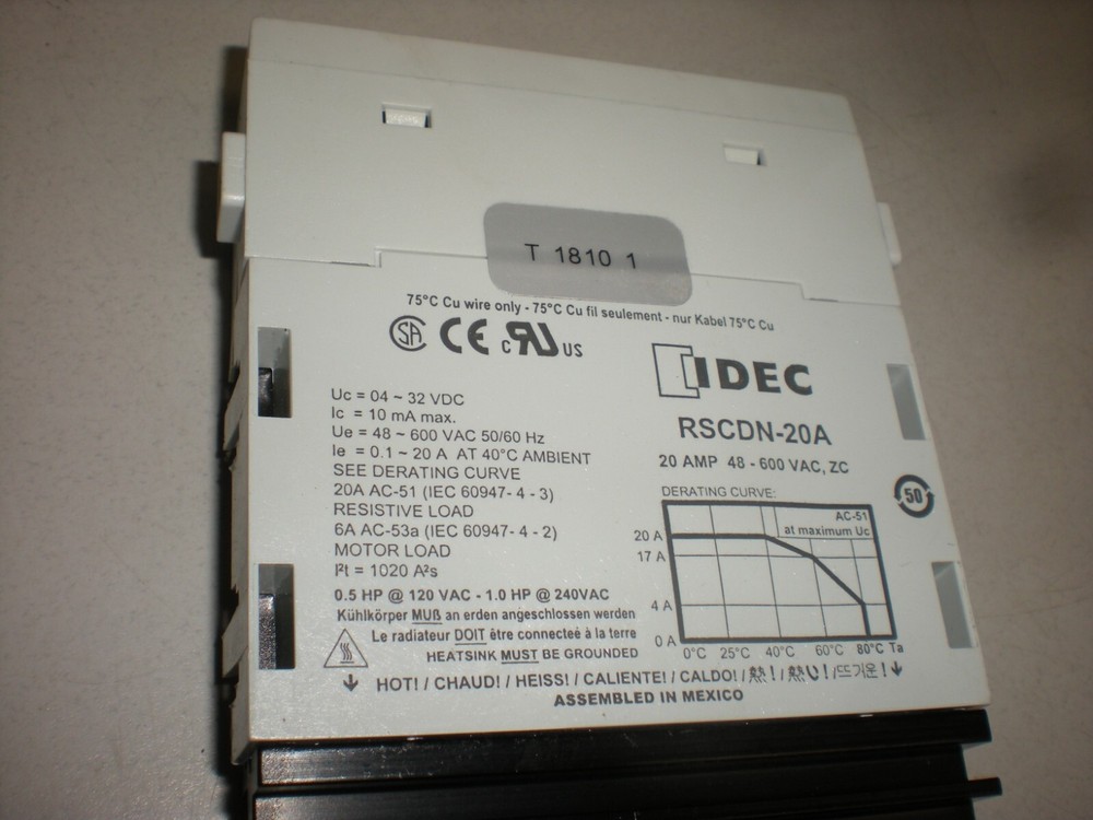 Idec RSCDN-20A Solid State Relay - 3-32VDC Coil - 20A - 48-600 VAC - Tests OK