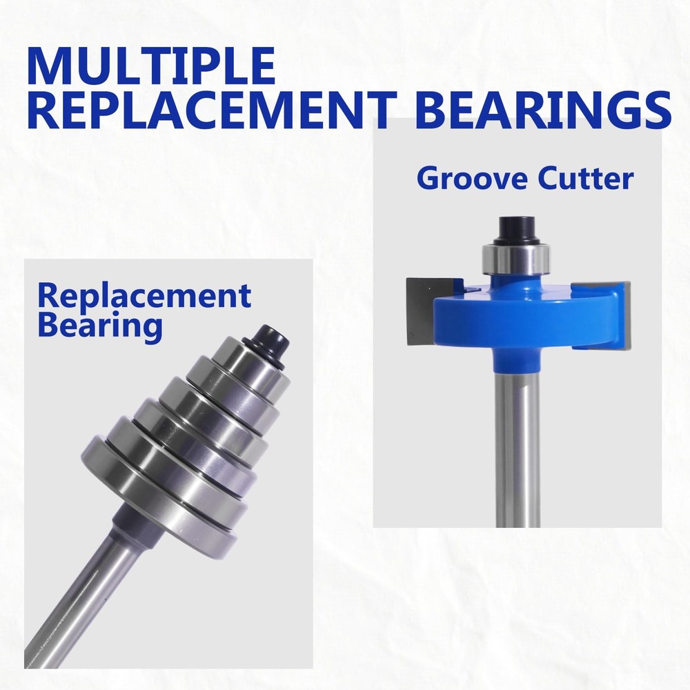 Rabbet Router Bits Set 4Pcs 1/4 Shank with Interchangeable Bearings