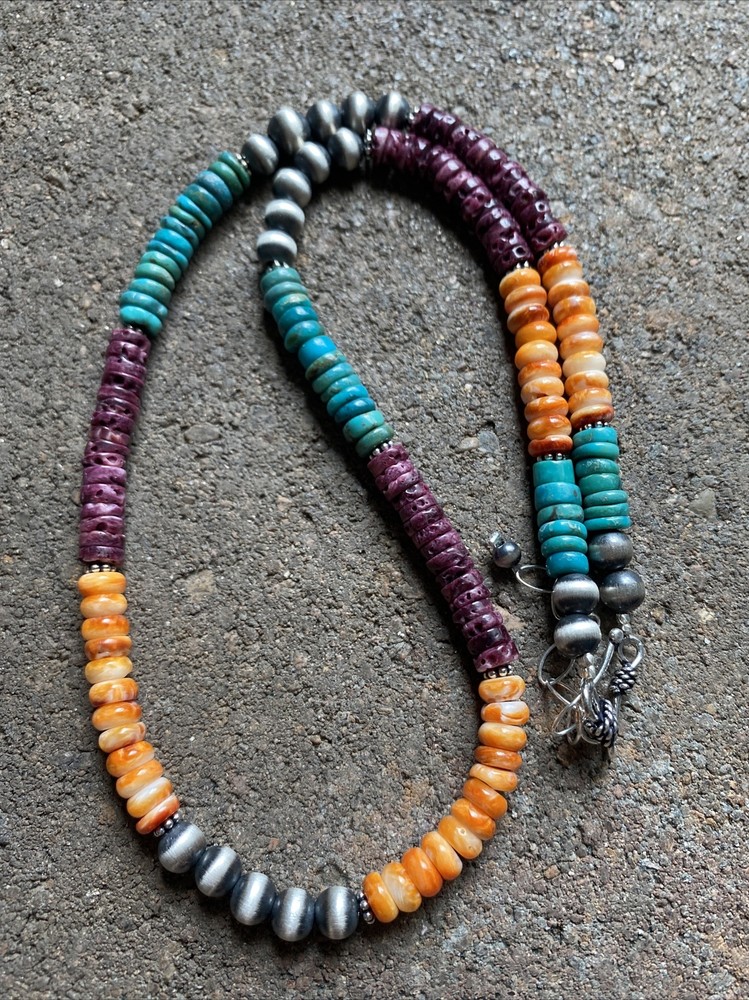 Sterling Silver Multi Stone Bead Necklace. 18 inch