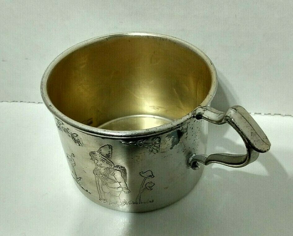 Silver Plated Baby / Child Cup Engraved Gnomes Garden Benedict U.S.A. # 684