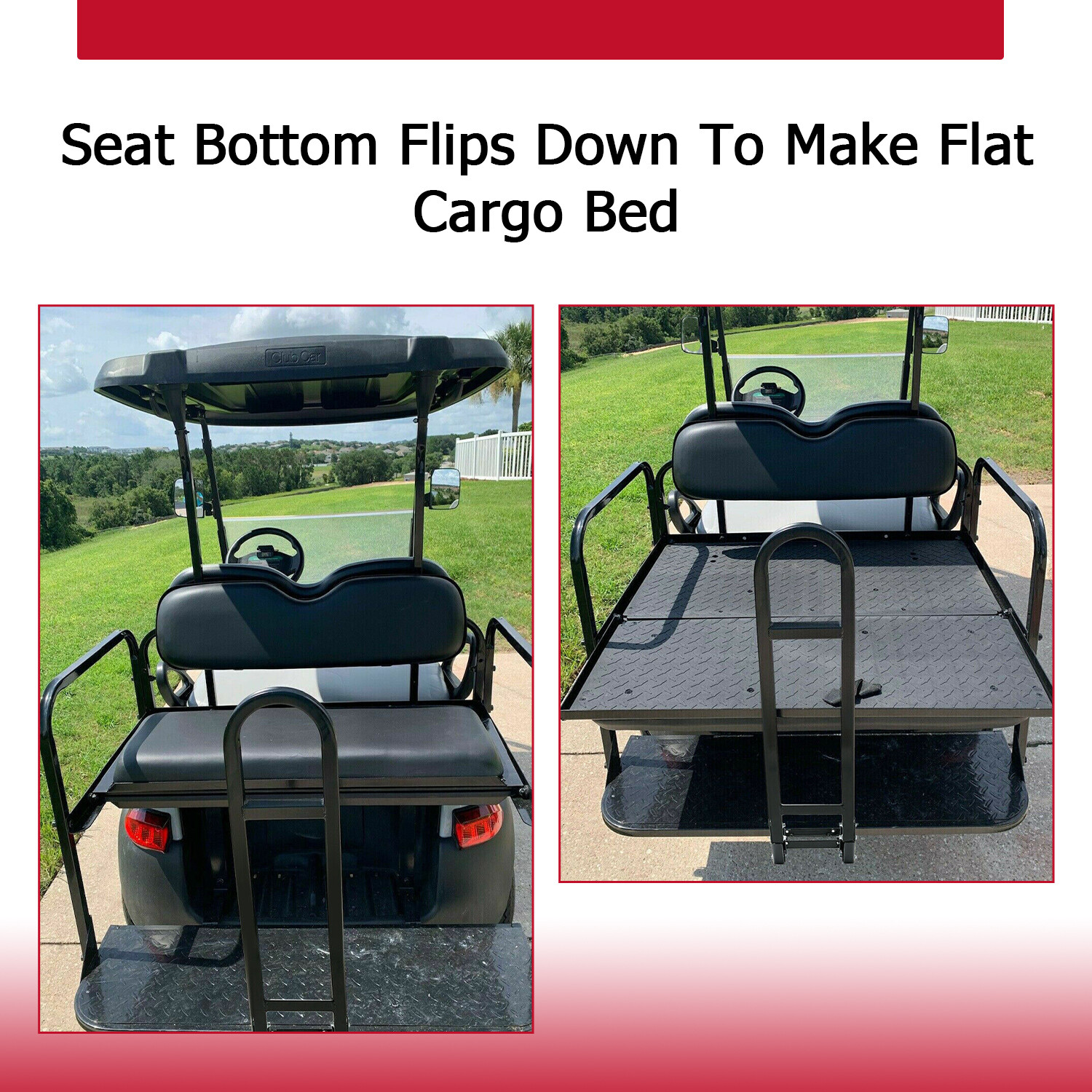 For Club Car Precedent Golf Cart Flip Folding Rear Back Seat Kit - Black Seats