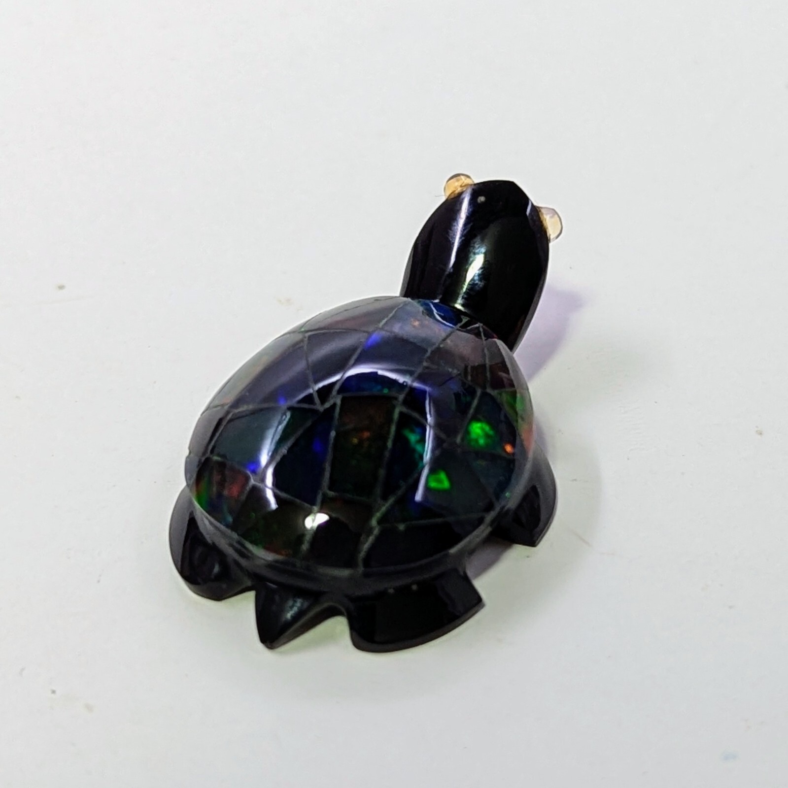 FIREY MEXICAN OPAL TURTLE CARVING 1.25 Inches Long "Stunning Colors"