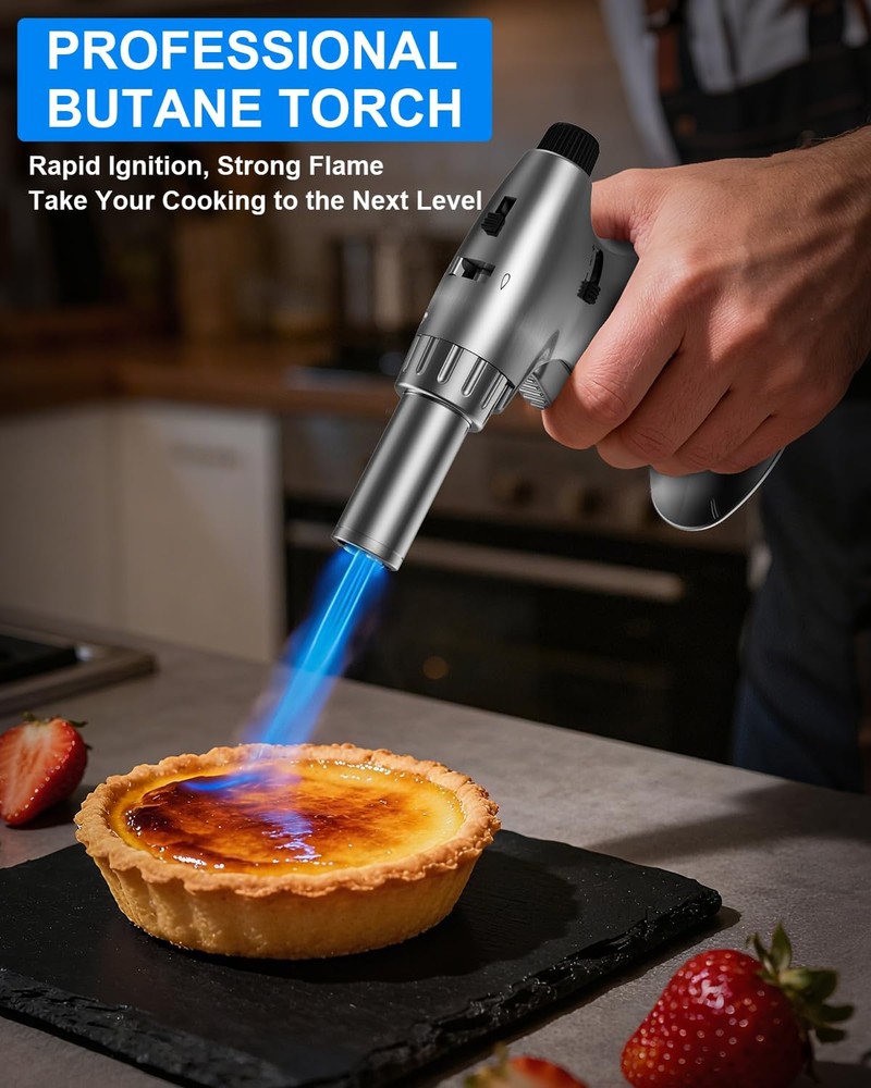 Lamsen Dual Flame Butane Torch Lighter, Refillable Mini Grey & Blue