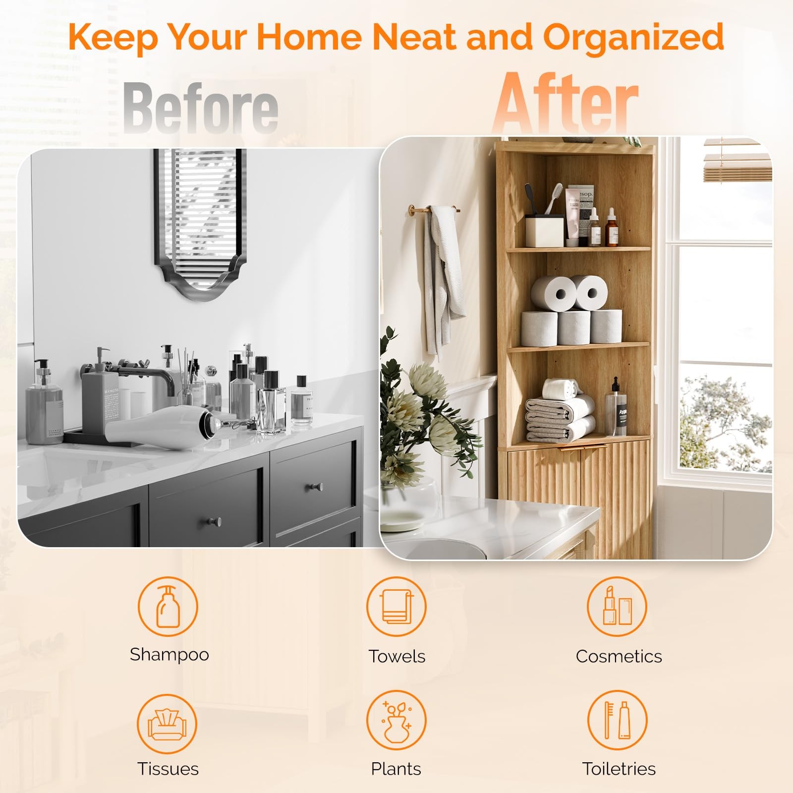 Tall Corner Cabinet with Fluted Doors, 68" Oak Corner Storage Cabinet