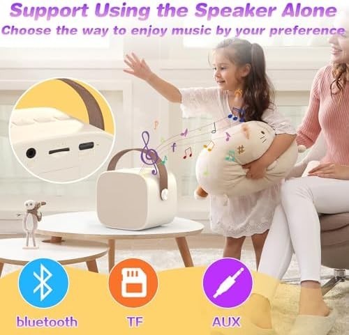 Pink Portable Mini Karaoke Machine With 2 Wireless Microphone Tested & Working