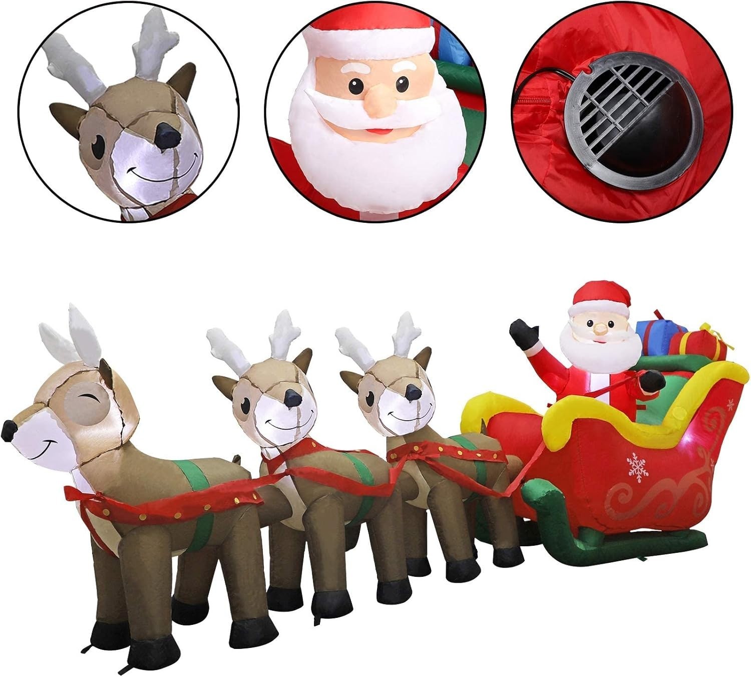 Spectacular 9.5 FT Inflatable Santa Claus with Sleigh & Reindeer - Outdoor Decor