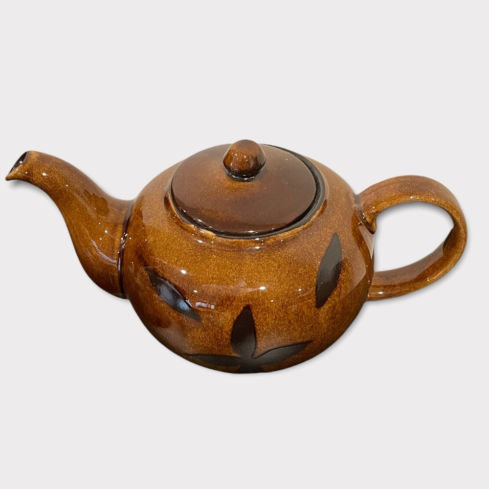 Vintage Ceramic Teapot Brown with Flower Design