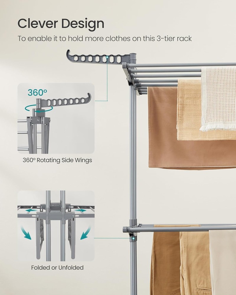 3 Tier Drying Rack, Foldable Drying Rack, Rolling Clothesline