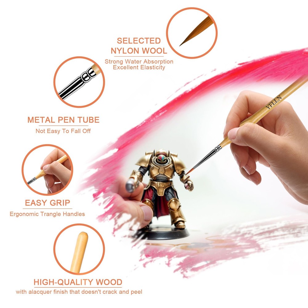6Pcs Miniature Paint Brushes Set with Triangular Handles - for Acrylics, Oils...