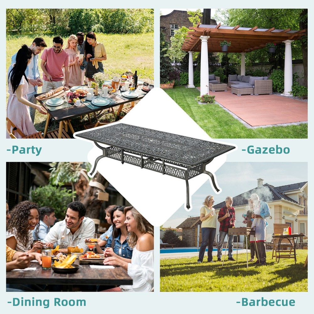 Large Patio Dining Table Outdoor Cast Aluminum Rectangular Table for 8-10 Person