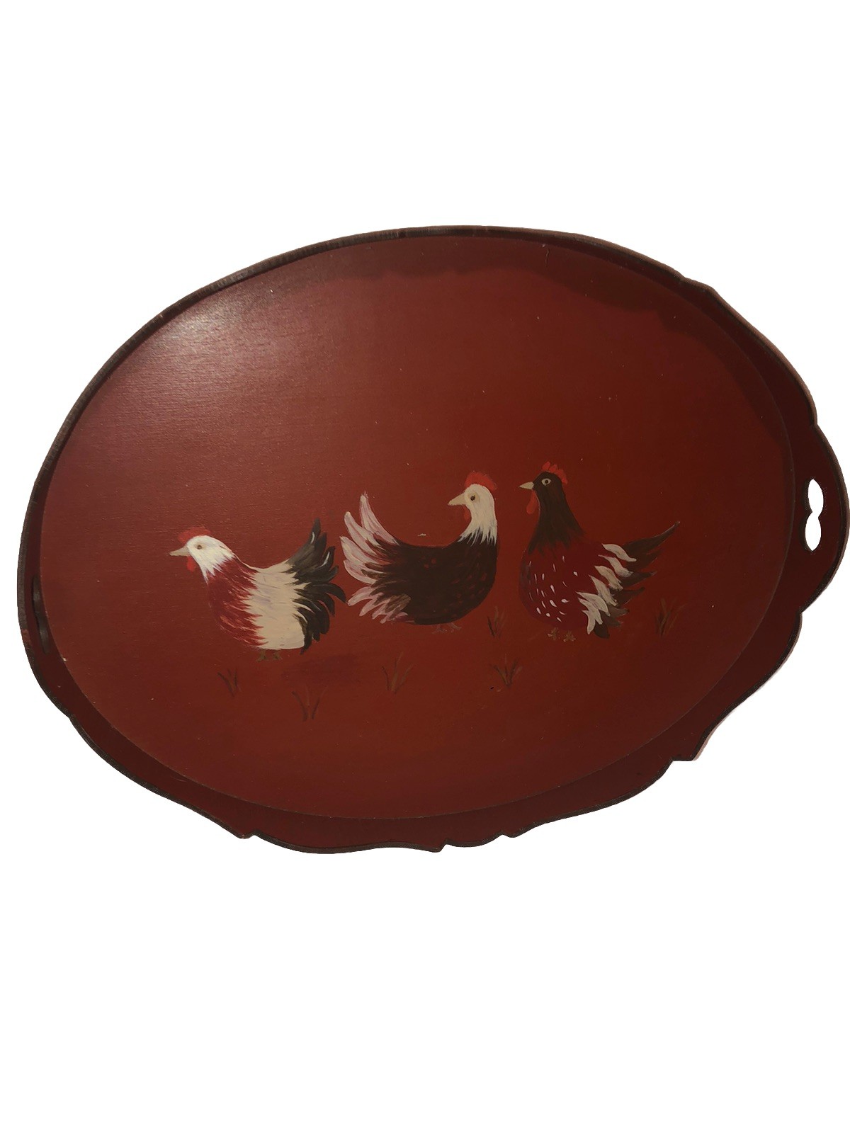 Vintage Fun HP Red Wood Wooden Chicken Hens Farmhouse Serving Tray