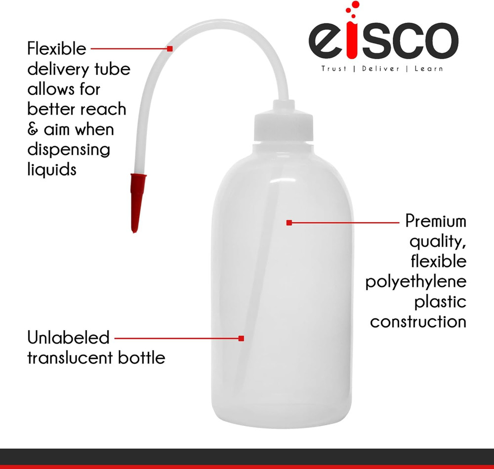 Wash Bottle, 250ml - Polyethylene - Translucent, Unbreakable - Screw Cap with...
