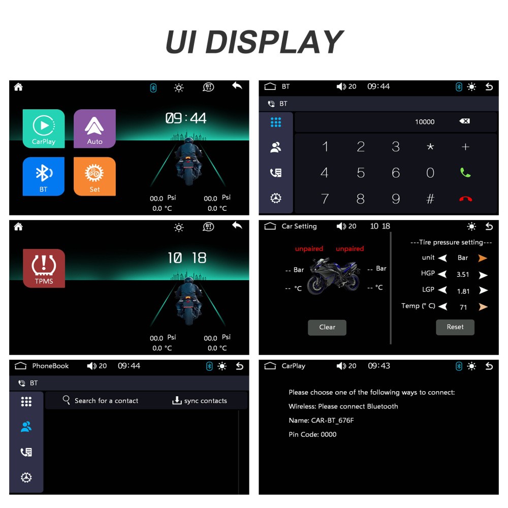 5" Wireless CarPlay Android Auto Portable Screen Waterproof Motorcycle Navigator