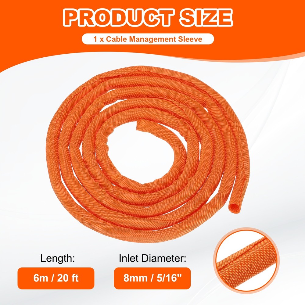 Wire Split Braided Cable Management Sleeve, Orange (5/16" - 20 Feet)