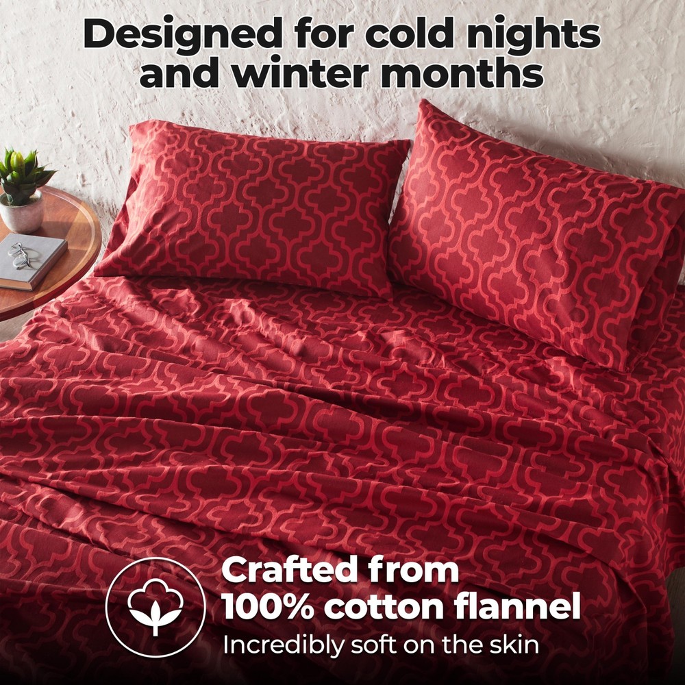 Flannel Cotton Trellis Deep Pocket Bed Sheet Set