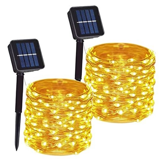 Total 200 LED Solar Powered Copper Wire String Lights 2 Pack Warm White