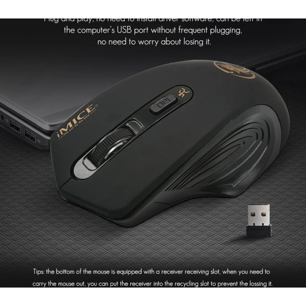 Wireless Silent Mouse 2.4G USB Battery Optical Tracking Computer Mouse Receiver