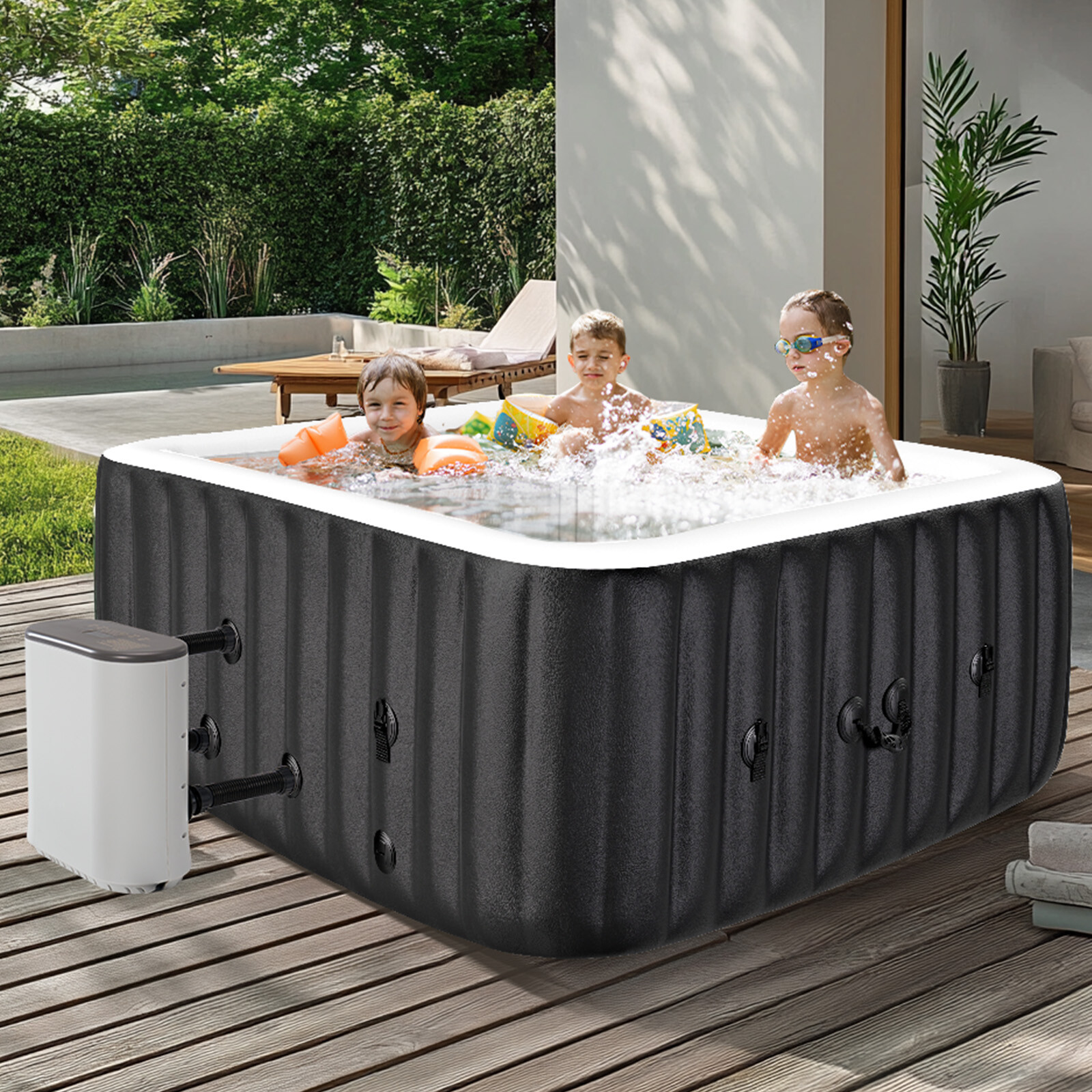 SLSY 6 Person Inflatable Hot Tub Portable Outdoor Spa with 130 Bubble JetsFilter