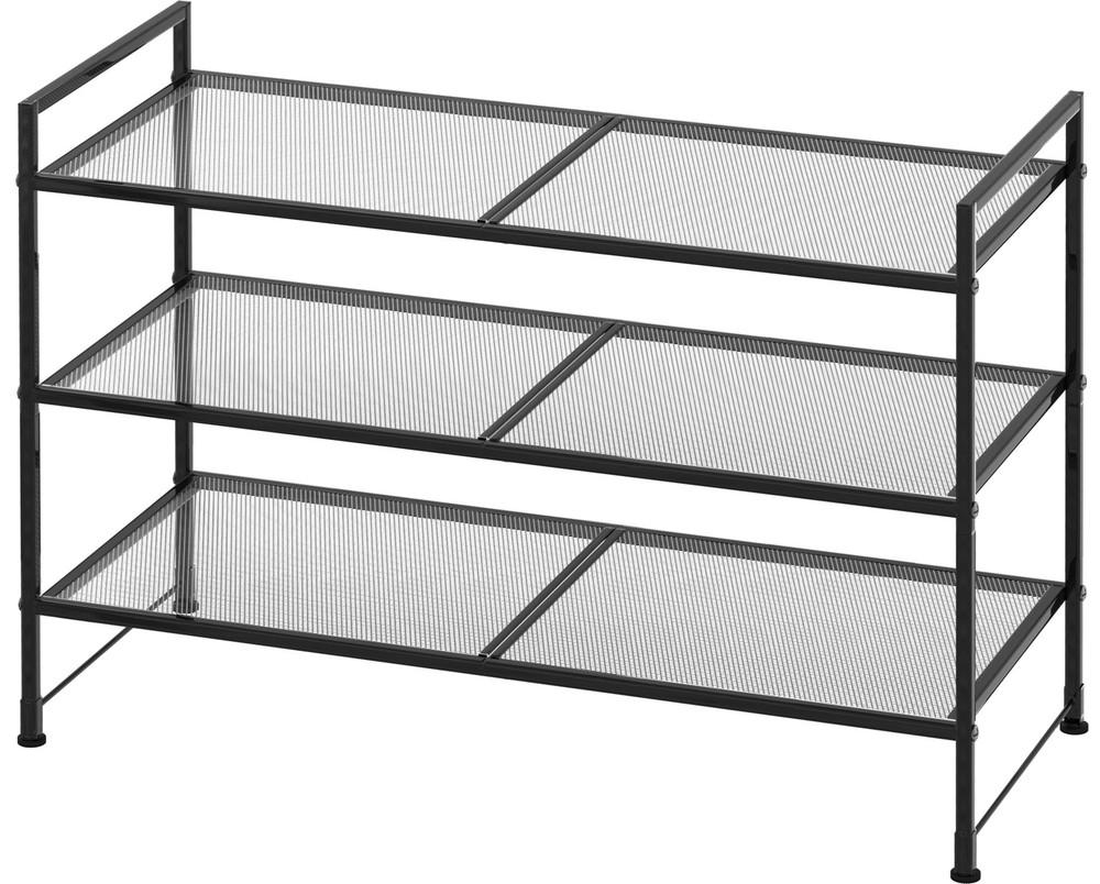 3-Tier Stackable Mesh Shoe Rack, Black