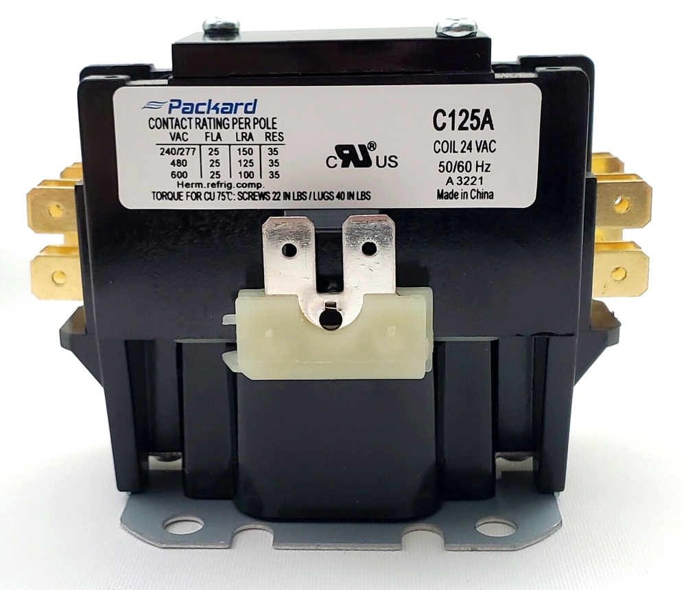 Packard C125A Definite Purpose Contactor One Pole + Shunt 25 Amp 24 Volt